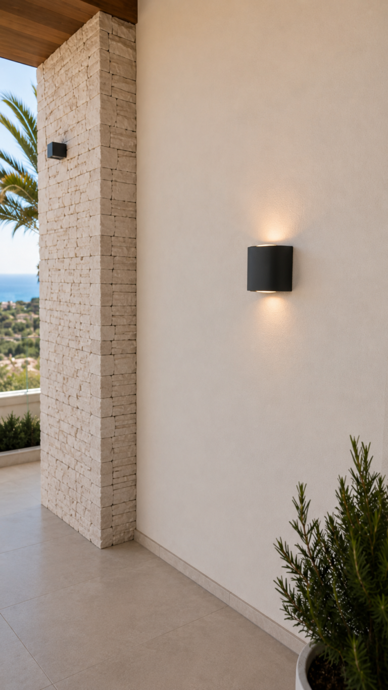 Aplique de pared exterior instalado en terraza de vivienda en Tarragona
