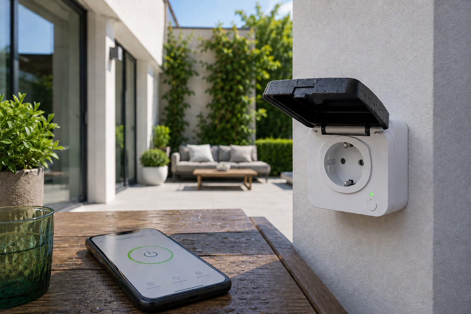 Enchufe WiFi exterior instalado en terraza y controlado desde el móvil en Tarragona