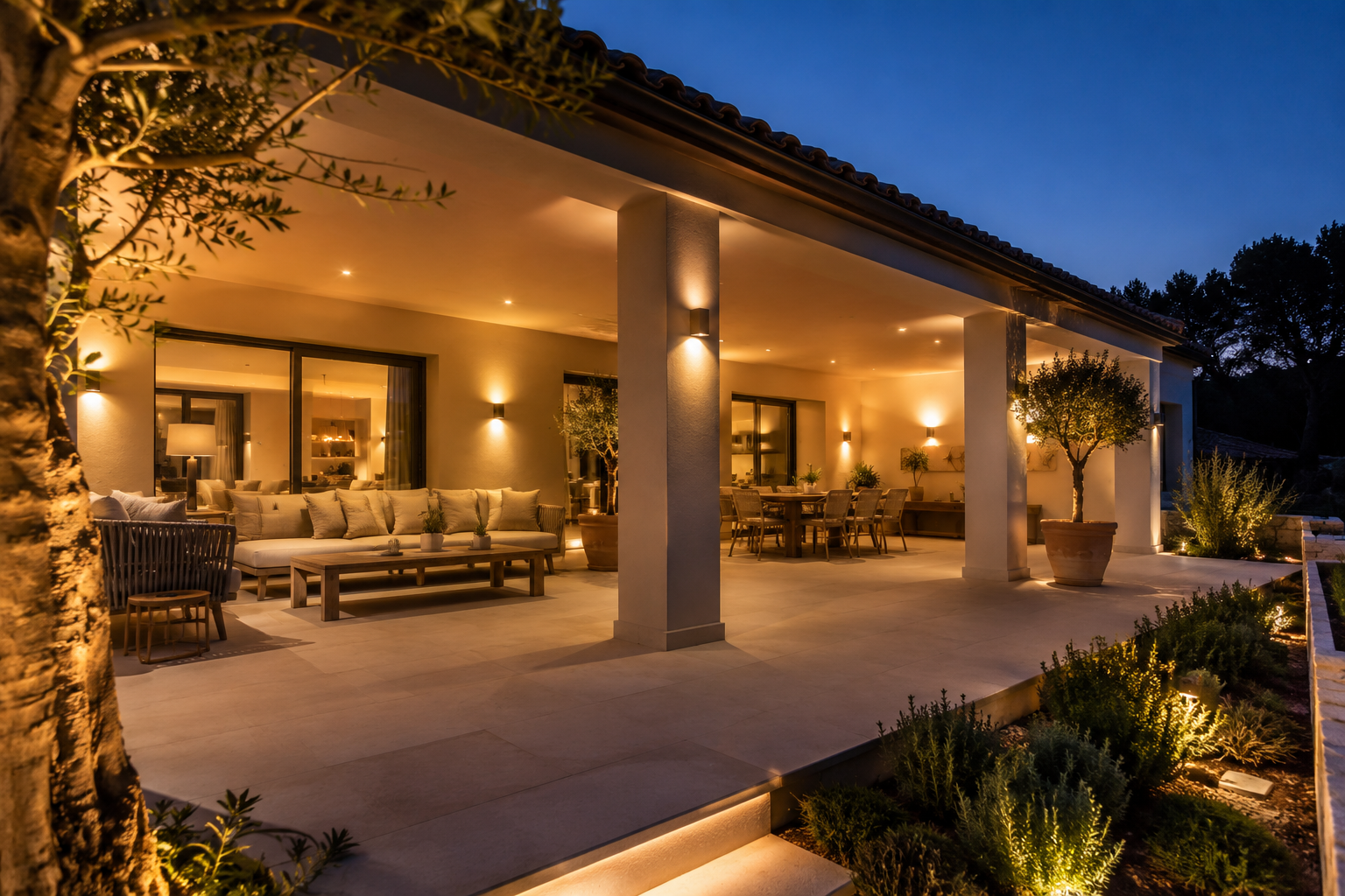 Iluminación de terraza y porche exterior instalada en vivienda en Tarragona
